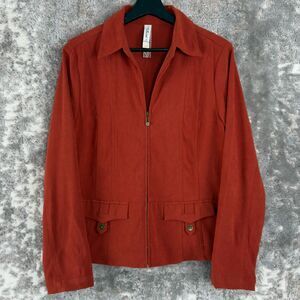 LA Blues Womens Size M V Neck Zip Blazer Jacket Orange Red Stretch Long Sleeve
